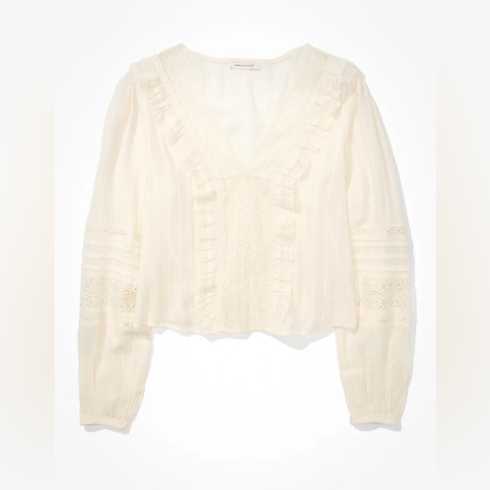 AE V-Neck Ruffle Lace Blouse - Picture 5 of 9